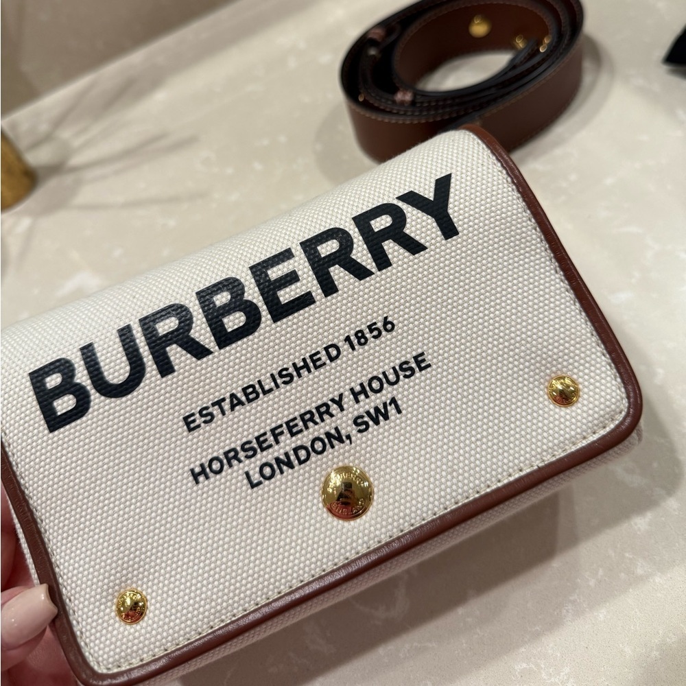 Authentic Burberry Horseferry Print Cotton Canvas Crossbody Bag